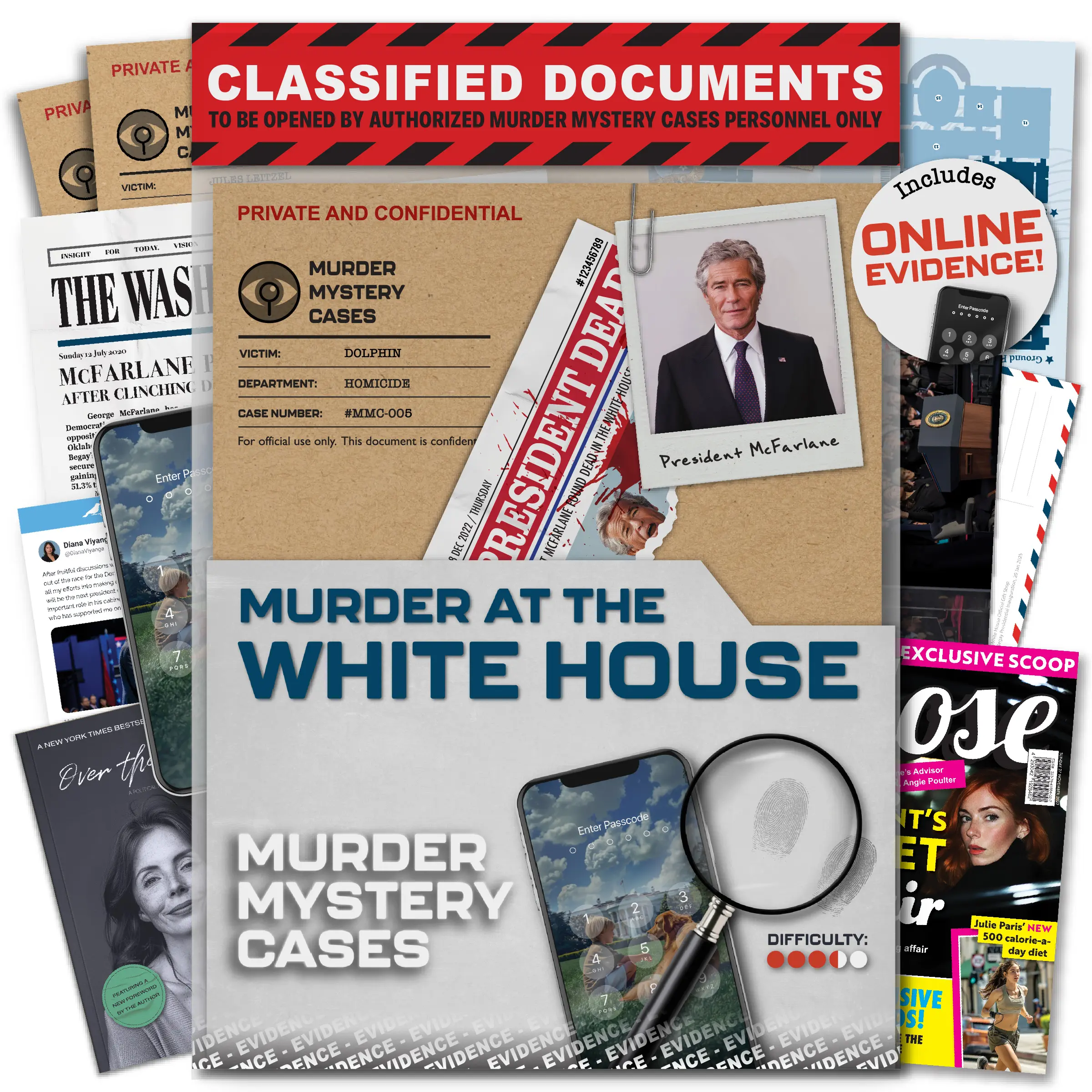 MMC Murder at the White House – Thrilling Murder Mystery Games for Adults in Washington D.C. – 37 Evidence Pieces, 150 Min Gameplay (3.5/5 Difficulty) – Cold Case Files Game for 1-10 Players
