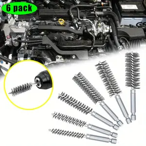 6pcs Copper Tube Pipe Cleaner, 1/2” 3/4” 1” Pipe Cleaning Brush Set, Stainless Steel Wire Bore Brushes for Power Drill, 1/4 Inch Hex Shank