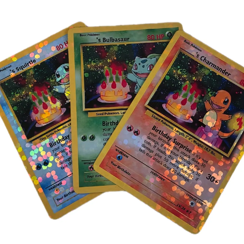 Custom Birthday Kanto Starter Set (Charmander, Bulbasaur, Squirtle) New Versions Dropping (Umbreon, Snorlax, Espeon)-Holo