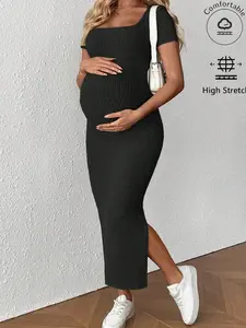 Maternity Summer Casual Slit Fitted Dress - Comfortable & Stylish Pregnancy Wear