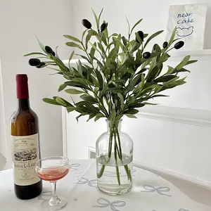 5pcs Simulated Olive Leaf Branches With Fake Fruits, Artificial Olive Branches, Suitable For Desktop Green Plant Decoration, Home, Office, Wedding Party Use (Vase Not Included)