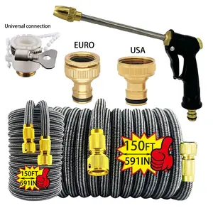 Garden Hose 25-150ft, Aluminum Connectors, High Pressure Spray Gun Nozzle, Expandable, Durable, Flexible Design, Outdoor Watering Needs, High Flow Nozzle
