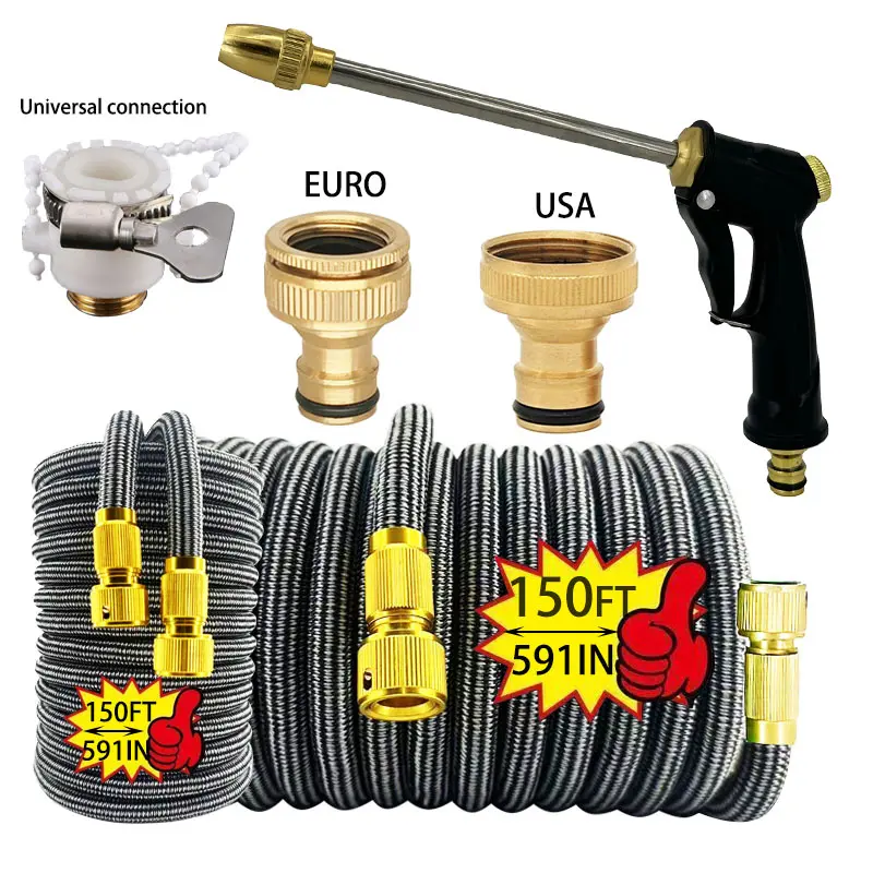 Garden Hose 25-150ft, Aluminum Connectors, High Pressure Spray Gun Nozzle, Expandable, Durable, Flexible Design, Outdoor Watering Needs, High Flow Nozzle, Adjustable Watering System, Garden Hose Sprayer