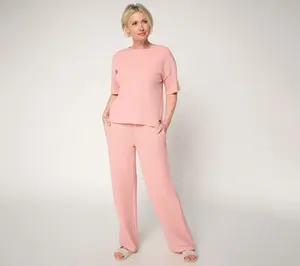 Peace Love World Petite Textured Knit Top and Pant Set