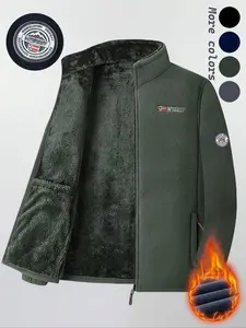 Men's Fleece Jacket, Thick Warm Coat, Zipper Closure, Casual Fashion, Winter Clothing, Comfortable and Durable, Stand Collar Design