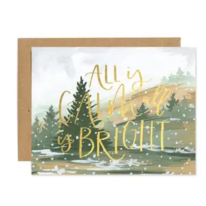 All Is Calm All Is Bright Christmas Greeting Card – Blank Holiday Card with Winter Forest Design, Eco-Friendly Card for Christmas & Seasonal Greetings