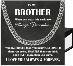 To My Brother Stainless Steel Cuban Chain Necklace, Gifts For Brother Birthday Gift For Brother From Sister Mens Necklaces Cuban Chain Necklace Christmas Gift For Brother Birthday Card