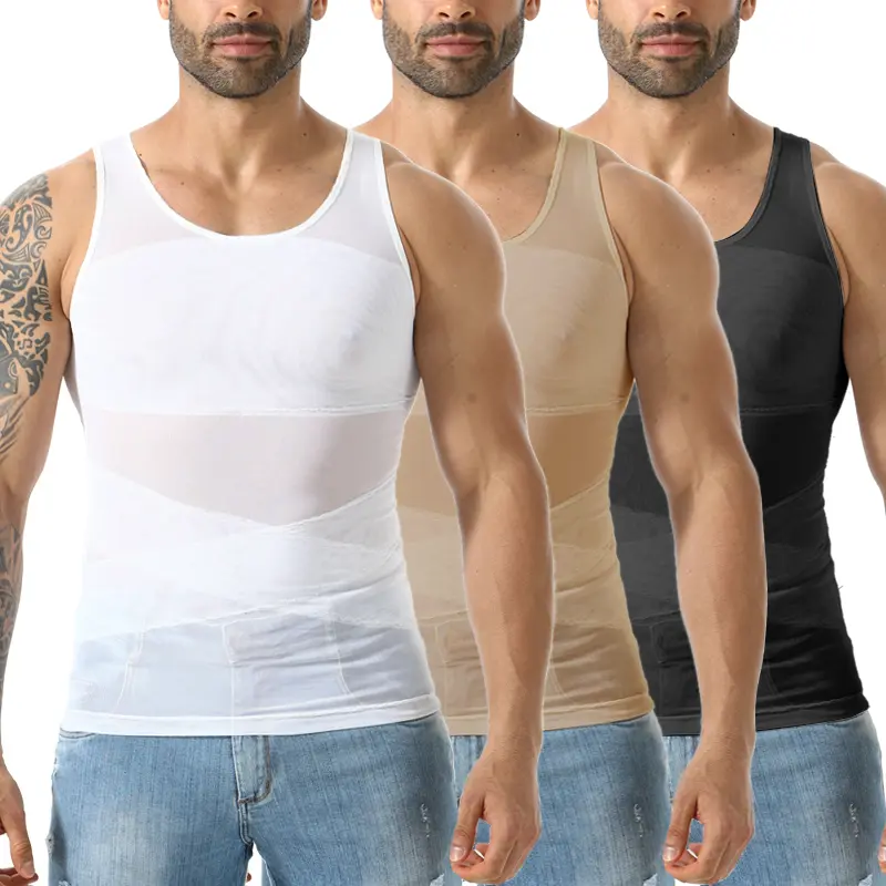 Men's Compression Tank Top Shaper in Breathable Mesh Fabric - Slimming Undershirt with Tummy Control & Gynecomastia Support