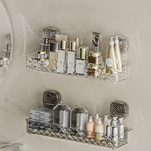 Shower Caddy Storage Rack Clear Bathroom Shelves Rack with Suction Cup without Drilling, Wall Mounted Shower Rack, Shower Organizer  Storage Caddy for Bathroom, Kitchen, Room, Bathroom Organizer Supplies