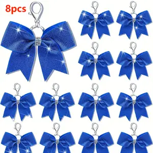 8pcs Cheer Bow Keychain Cheer Keychain with Rhinestones Cheerleader Keyrings for Teen Cheerleading Sports Accessory