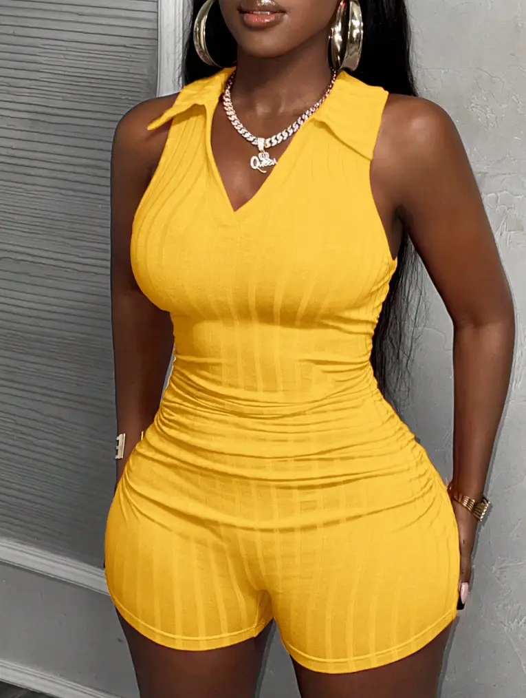 New Casual Street Style Ribbed Knit Skinny Short Jumpsuit