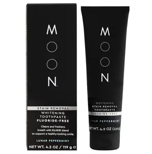 MOON Stain Removal Whitening Toothpaste, Fluoride-Free, Lunar Peppermint Flavor for Fresh Breath, for Adults 4.2 oz