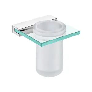 DAX Venice Bathroom Single Tumbler Toothbrush Holder, Wall Mount, Tempered Glass Cup with Clear Glass, Chrome Finish