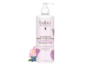 Babo Botanicals Smoothing Berry & Primrose Shampoo & Wash – Made with Plant-Based Ingredients – Restores Shine & Calms Flyaways – Detangles & Softens Hair – Dermatologist Tested – 16 fl oz (473 ml)