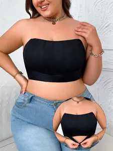Plus-Size Women's strapless bandeau bra, featuring a front closure, wireless design, and removable straps.  It has a non-slip, seamless design and is suitable for wearing with dresses and for everyday wear.