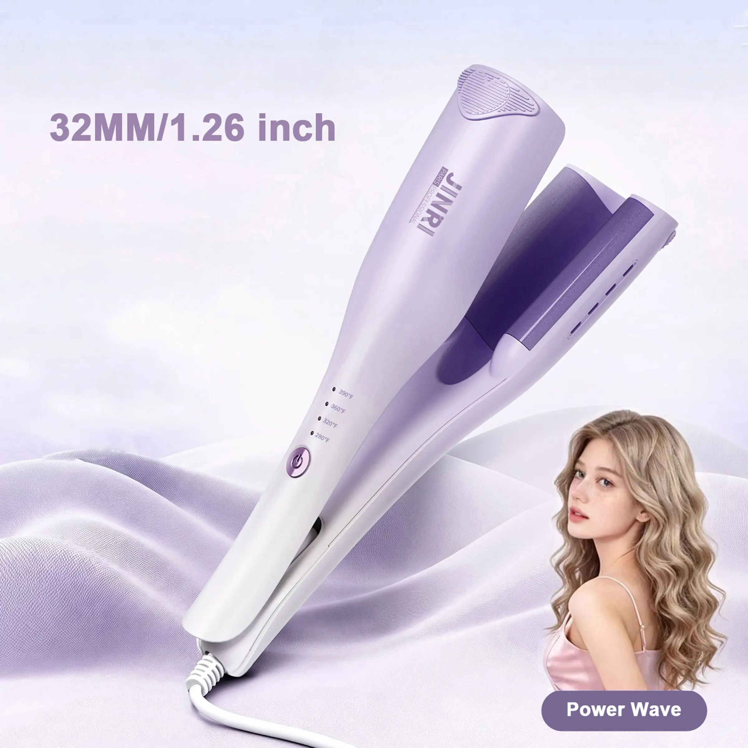 JINRI Power Wave Hair Crimper, Curling Iron Hair Crimper Waver, Negative Ion Design for Less Damage, Ionic Reduces Frizz, Effortless-Waver, Dual Voltage Crimping Iron, Purple