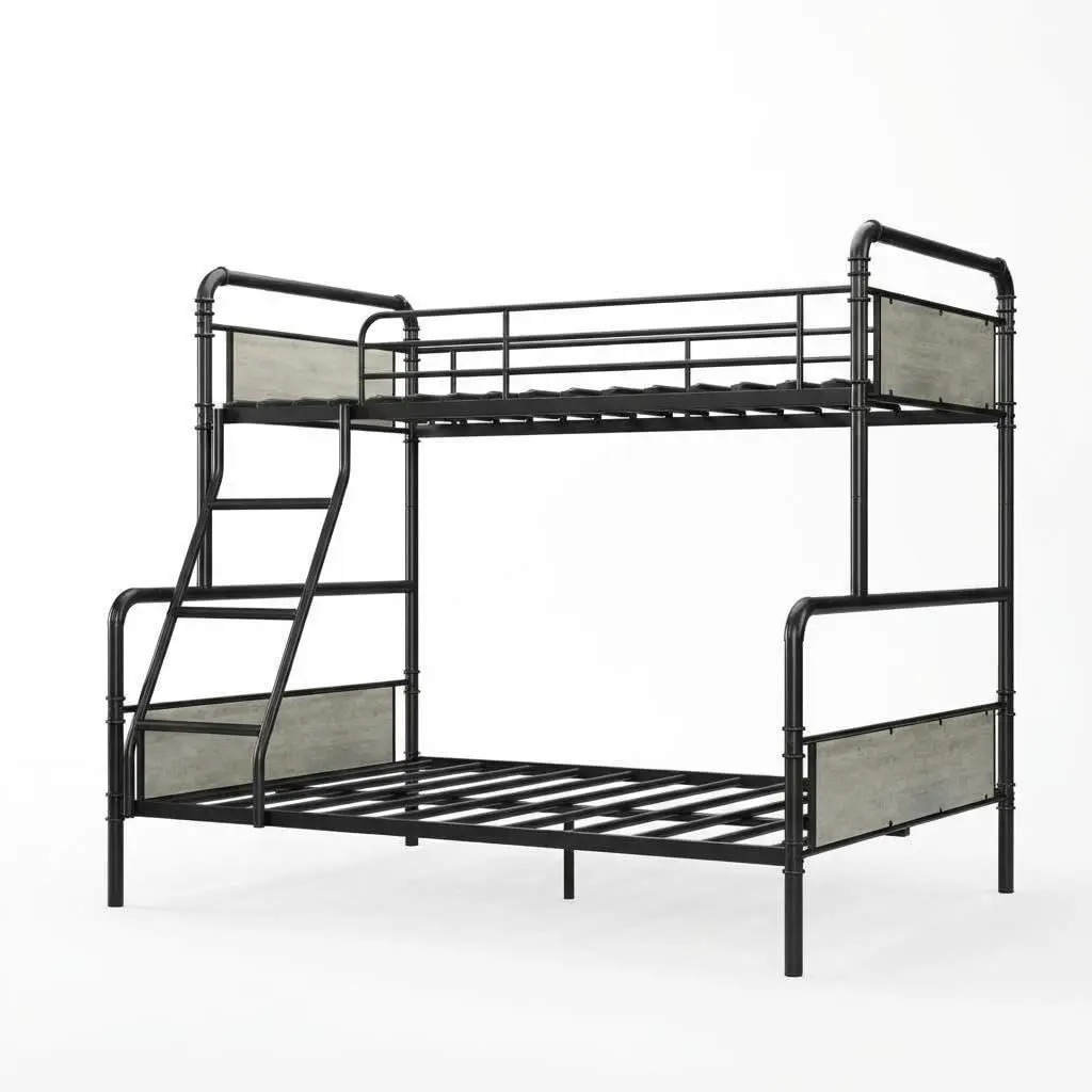 Garvee and Garvee Twin Over Full Bunk Beds with High Guardrails, Ladders, Convertible to 2 Beds, Heavy Duty Metal Slats, Sturdy Metal Frames, Smooth Rounded Edges, Suitable for Teens and Adults, Black & Gray and Vintage Brown
