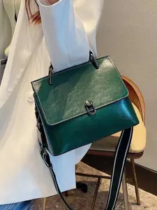 Fashion Solid Color Vintage Leather Women's Large Capacity Practical Commuter Handbag and Crossbody Bag, High-Quality Leather for Daily Use