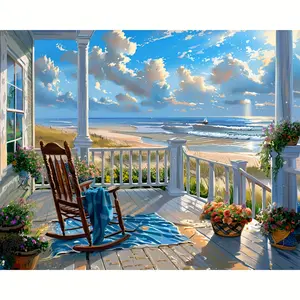 1pc paint by numbers. sunshine, beach and deck chairs, island style artworks. 40*50cm