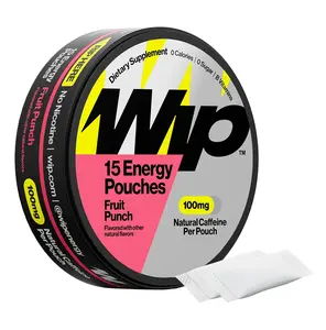 Wip Energy Pouches, Sugar Free Blend with 200 MG Natural Caffeine, B Vitamins, Minerals & L Theanine for Energy Support, Pre Workout for Active Lifestyles, Fruit Punch, 1 Can, 15 Pouches