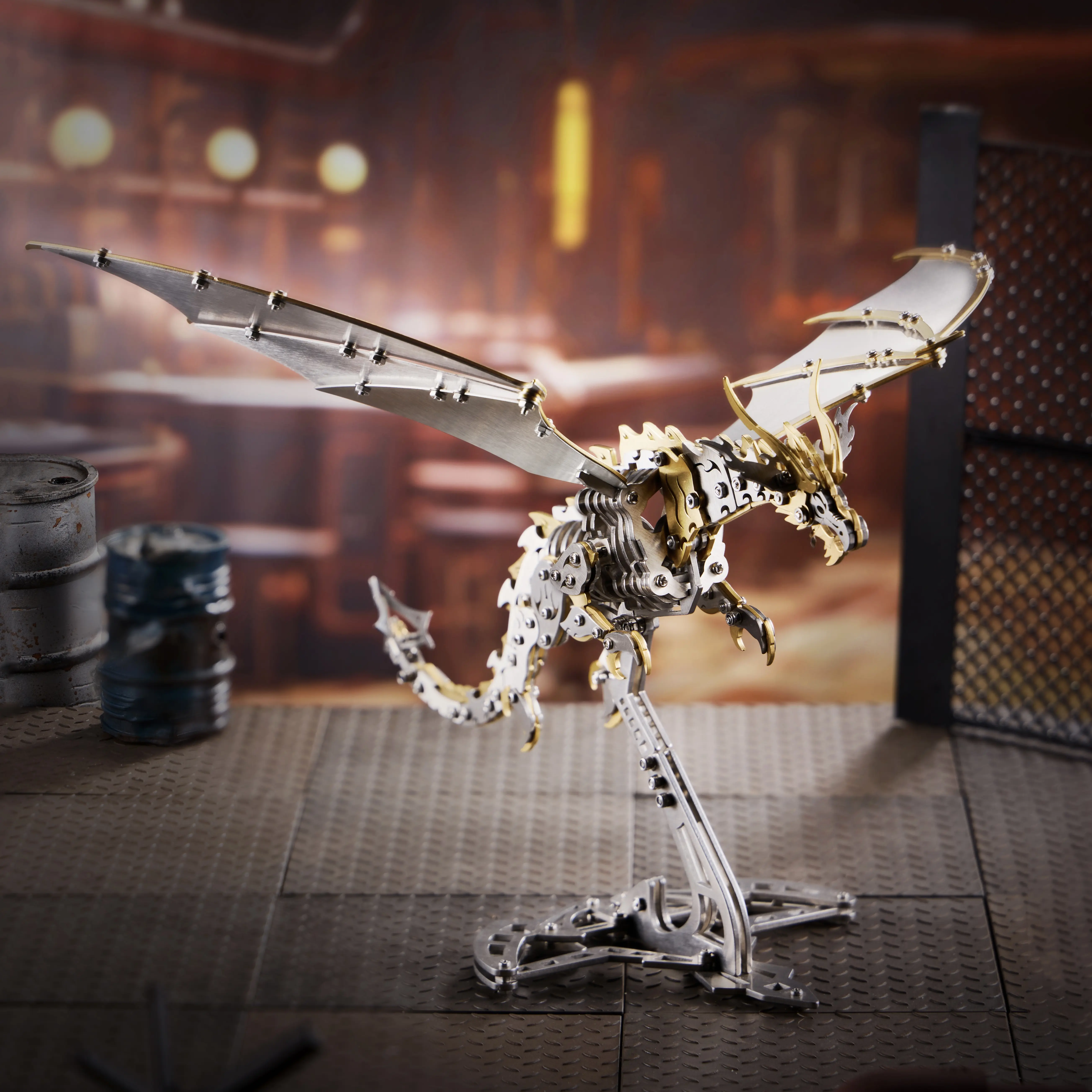 3D Puzzle Metal Assembly Model Kit,Educational STEM Gift Toy for Adults Teens,Blue Pterosaur,Dragon 373 Pcs DIY ,4 Hours to Build, Ideal for Gifts and Decorations, Family game night, Included tools
