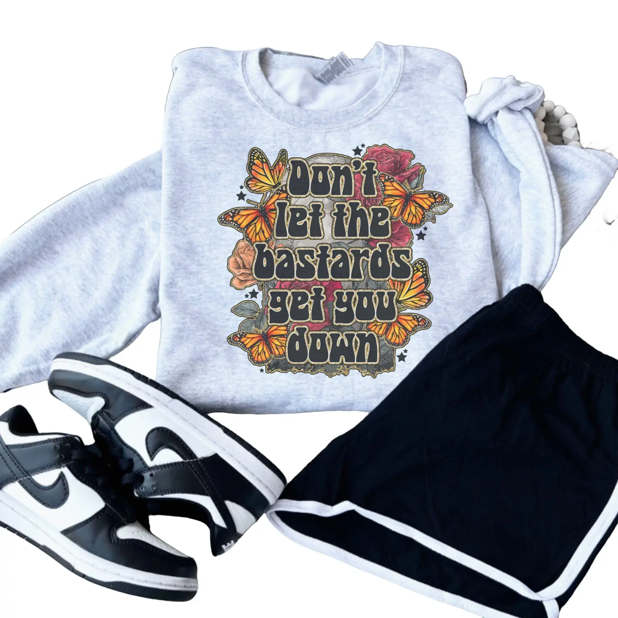 Don't Let The Bastards Get You Down Sweatshirt Ash Grey - Sublimation - Petty - Pullover Jersey Basic Women's Comfy Long Sleeve Casual Unisex Classic Clothing