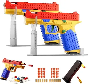 2 Pack DIY Building Block Foam Blaster Set - Educational STEM Toy Gun with 100 Foam Darts & Display Stand for Teens 14+