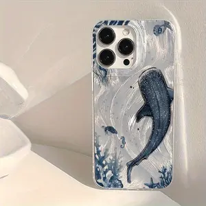 Deep Sea Whale Print Pattern Feather Texture Phone Case Suitable for iPhone 11 12 13 14 15 16 17 Plus Pro Max Series Phone Case, Suitable as a Gift for Girlfriend, Boyfriend, Friend or Yourself