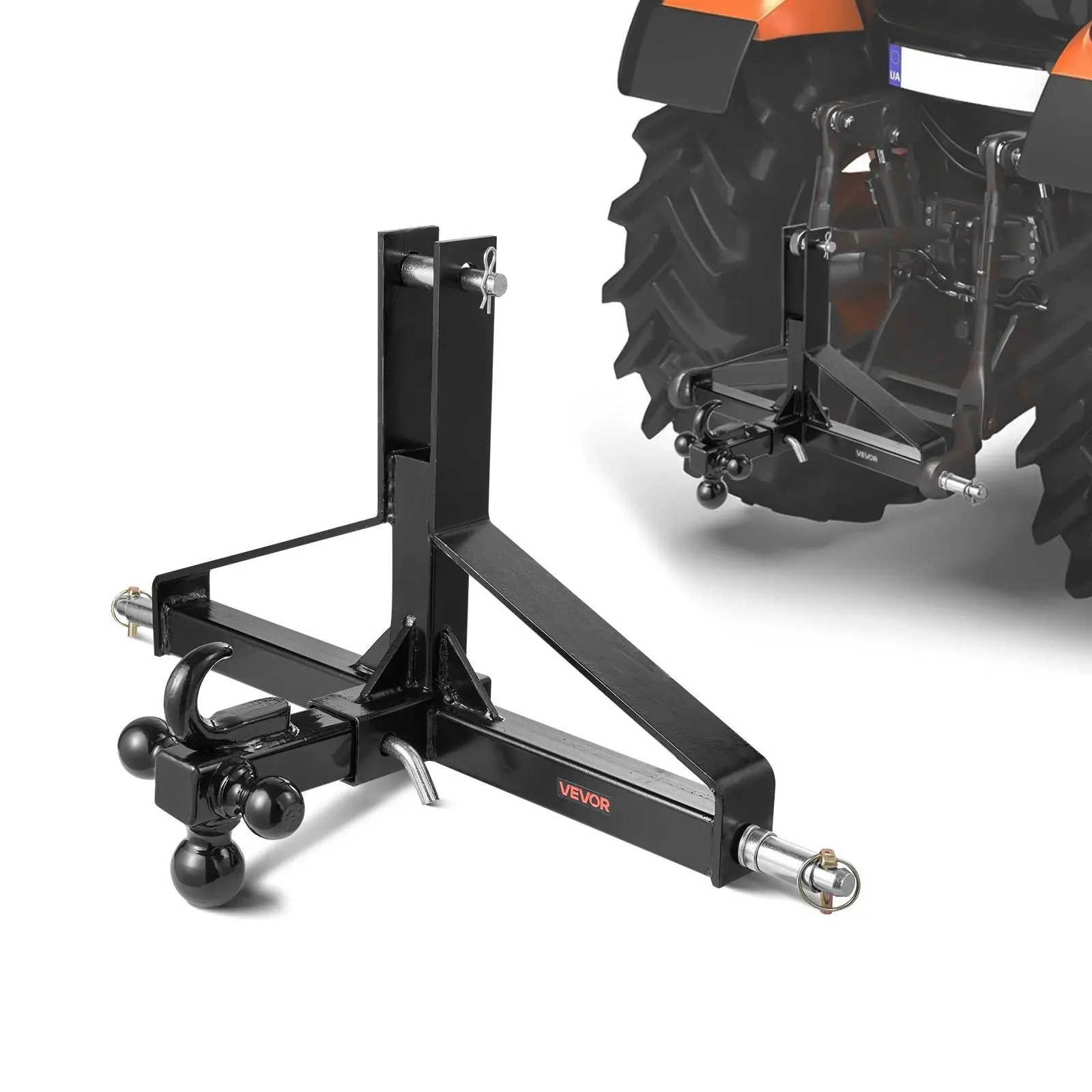 VEVOR Heavy-Duty Steel 3-Point Quick Hitch Adapter, 2-in Receiver Towing Drawbar, Trailer Attachment for Kubota, John Deere Tractors,toolupgrade