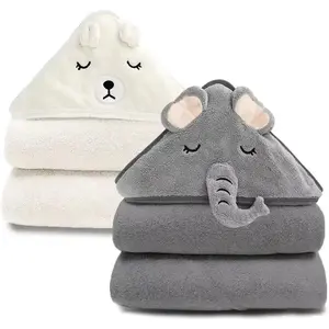 SQ-NG012 2 Pack Hooded Baby Towels, Premium Soft Bath Towel for Babies, Newborn, Infant and Toddler, Ultra Absorbent, Natural Baby Stuff Towel with Hood for Boy and Girl (Elephant, Bird)
