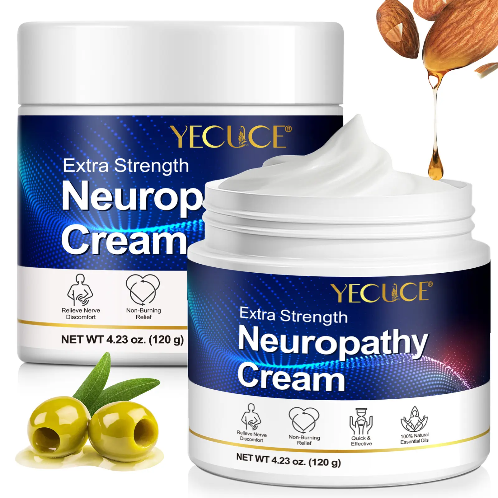 Yecuce Neurocalm Cream 120g Bottle, Natural Plant Oils & Essential Oils, Relieves Nerve Discomfort & Muscle Tension, Deep Moisturizing Skin Care, Moisturizer