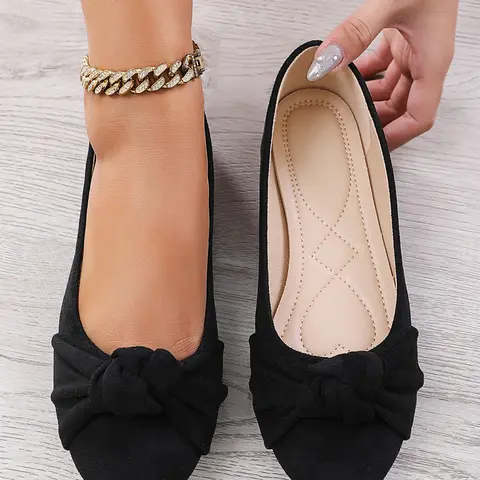 Women's Fashion Casual Round Toe Slip-On Flats, Bowknot Design Flat Shoes, Elegant Versatile Basic Fall Shoes, Comfortable Ladies Footwear, Versatile Everyday Footwear