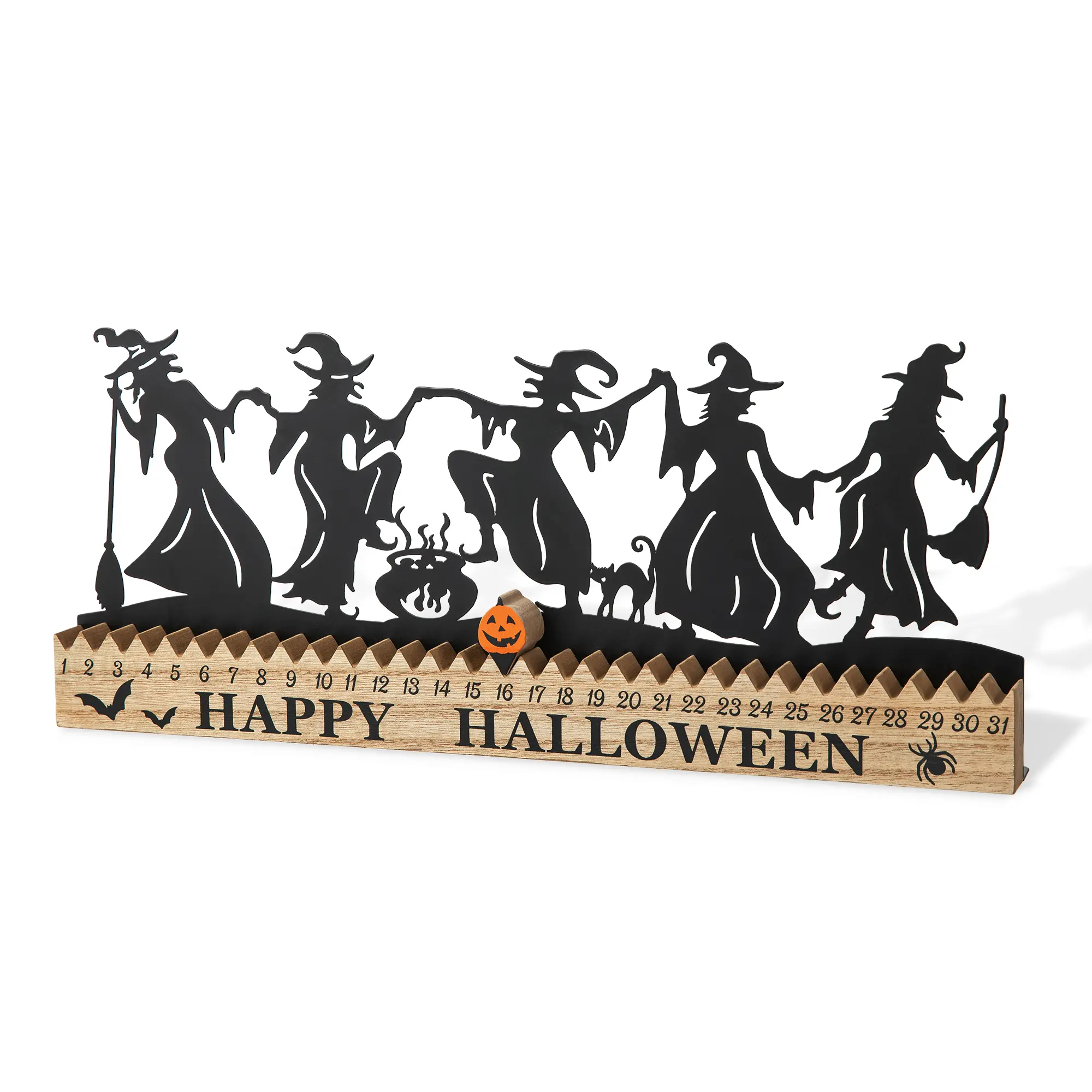 Glitzhome 18"L Halloween Wooden & Metal Dancing Witch Silhouette Countdown Table Sign