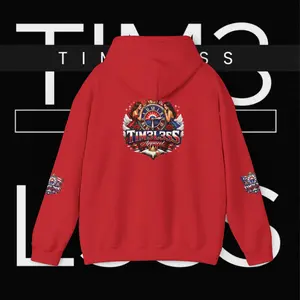 TIM3L3SS APPAREL Logo Hoodie Branded Back Graphic Sweatshirt 50/50 Cotton-Poly Blend Double-Lined Hood Kangaroo Pocket DTF Prints