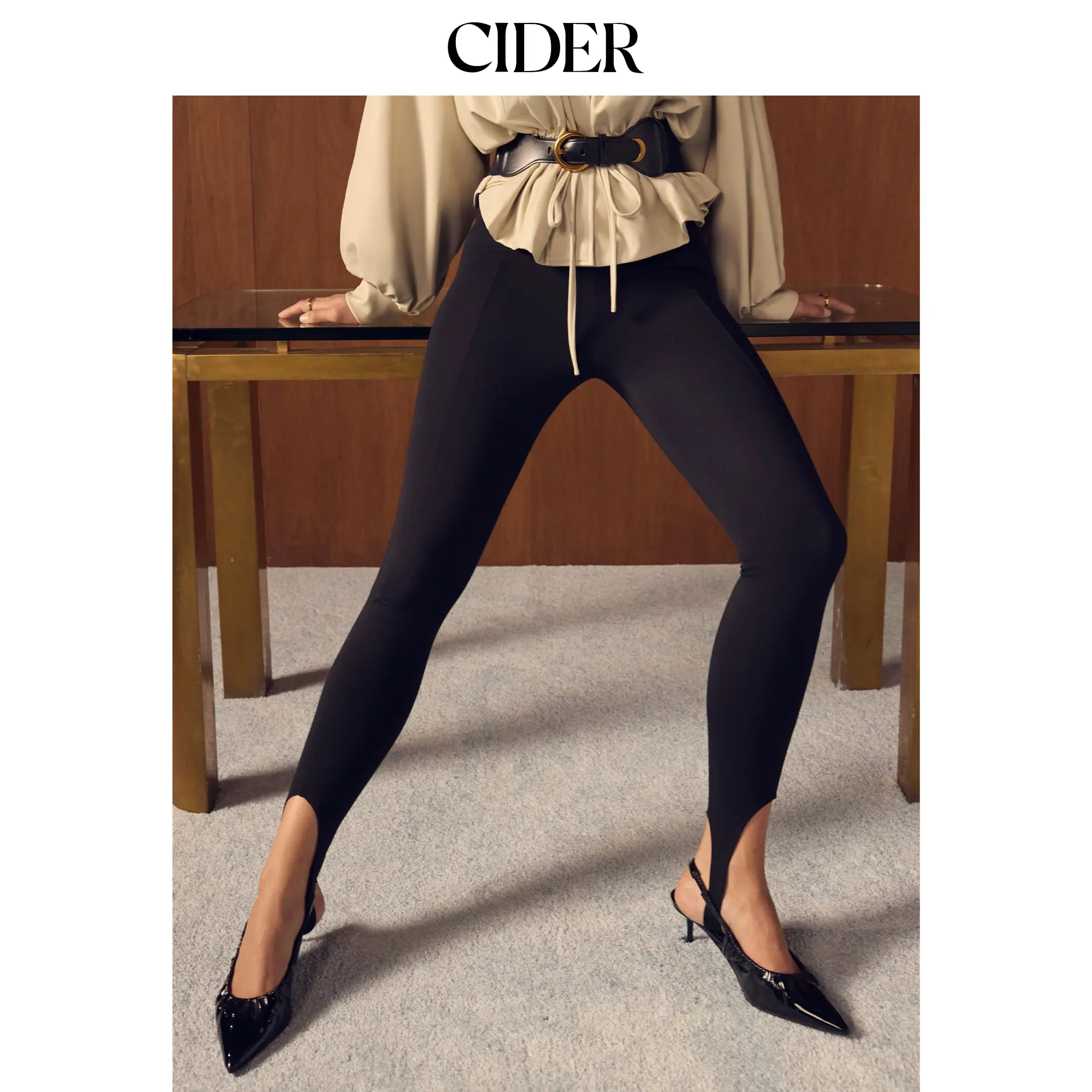 Cider High Stretch Mid Rise Seam Detail Stirrup Cropped Trousers