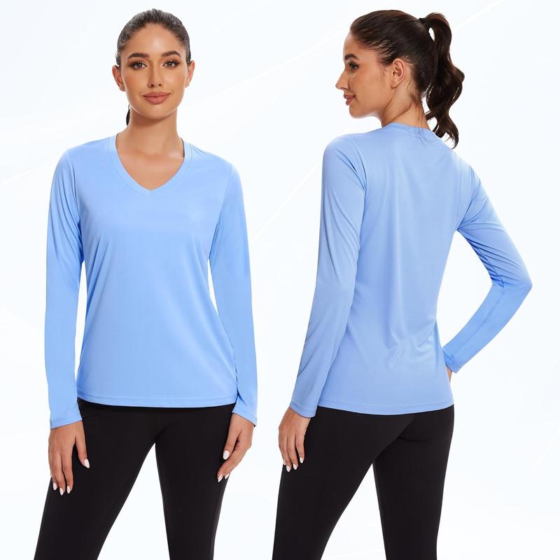 Womens Long Sleeve Workout Tops Moisture Wicking Athletic Shirts Running Quick Dry V Neck T Shirts for Women
