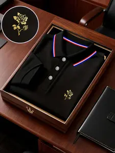 Men's Geometric Print Polo Shirt, Loose-Fitting Short Sleeve, Breathable Elastic Fabric, Casual Business Tee, Spring Summer New Arrival