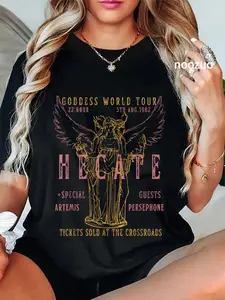 100% Cotton Unisex Hecate Distressed Band Greek Mythology Triple Goddess T-Shirt Casual Top