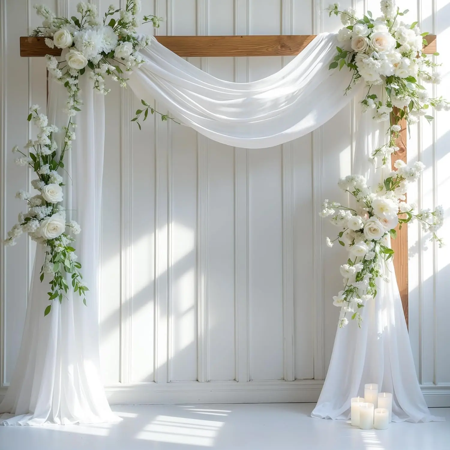 Hangable Sheer Fabric Wedding Arch Drapery Curtain - 1 Panel (28"X19ft" White, 28 width x 19ft length), Ceiling Hangs, Photoshoot Backdrop for Arched Ceremony, Home Decor