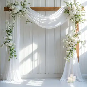 Wedding Arch Draping Fabric, 1 Panel 28" x 19Ft White Drapes Sheer Backdrop Curtain for Wedding Ceremony Party Ceiling Decor
