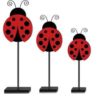 3 count Ladybug Decor Set Table Decor Spring Wooden Tabletop Centerpiece for Party Office  Bedroom Kitchen Farmhouse  Shower