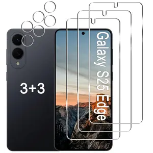 [3+3 Pack] Galaxy S25 Edge Screen Protector [6.7 inch] + Camera Lens Protector, 9H Tempered Glass, Anti Scratch, Fingerprint Unlock, HD Clear for Samsung Galaxy S25 Edge