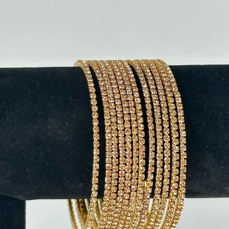 Twinkle Touch Stonework Bangle Set - Elegant Gold-Tone Rhinestone Bangles for Women's Fashion Accessories, Perfect for Any Occasion