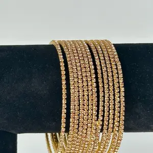 Twinkle Touch Stonework Bangle Set - Elegant Gold-Tone Rhinestone Bangles for Women's Fashion Accessories, Perfect for Any Occasion