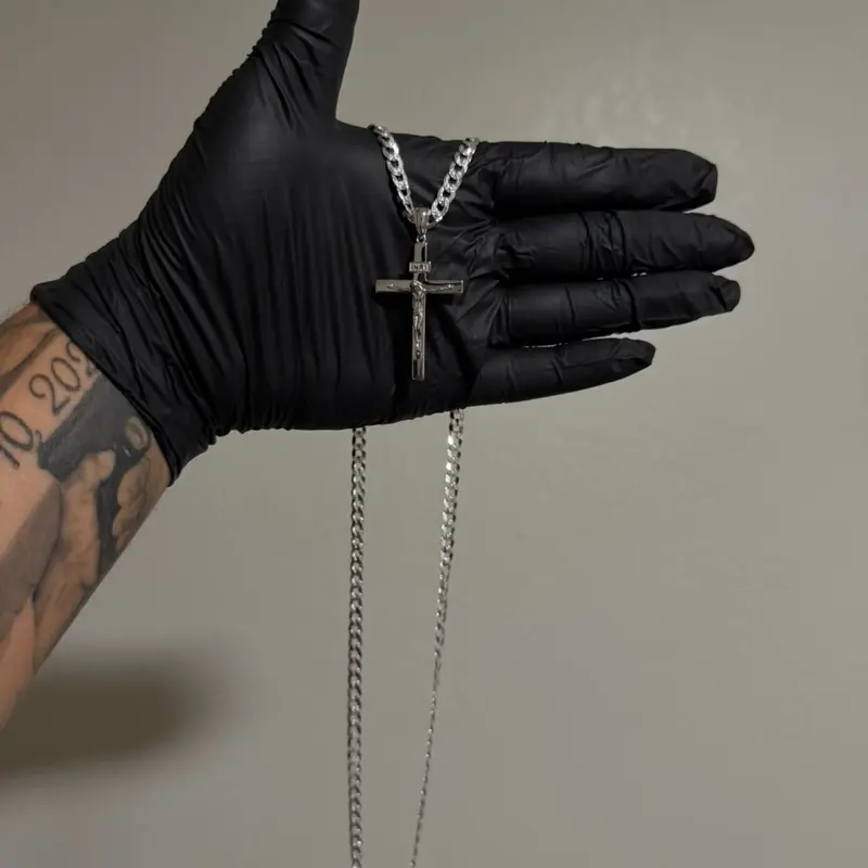 925 Italian Sterling Silver 5mm Chain and Crucifix Cross Pendant Necklace for Men - 24 Inches