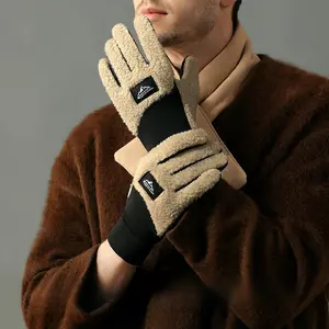 Warm and Thickened Fleece Gloves for Autumn and Winter Non-Slip Touchscreen Cycling Gloves Teddy Fleece Windproof and Warm Black Gloves