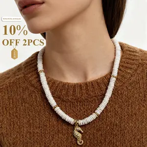 Seahorse Pendant Necklace with 14K Gold Plated Ocean Style Irregular Pearl Choker Retro Delicate Pearl Necklaces for Women Valentine's Day Gift