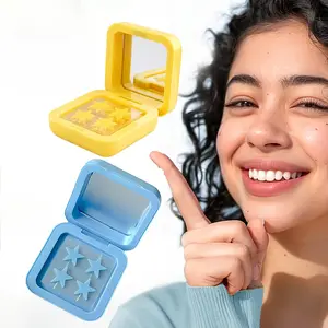 32 yellow star face decoration stickers, equipped with a mirror makeup storage box, suitable for creative facial art, easy to use, very suitable for decorating the face at gatherings, festivals, and special occasions (with acne removal effect)