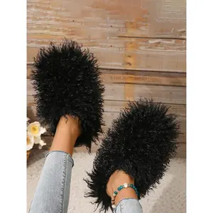 Women's Comfort Minimalist Plain Color Fluffy House Slippers, Fur Slippers, Fuzzy Plush Slippers House Shoes for Women, Fashionable Soft Winter Shoes for Women & Girls, Stylish Walking Shoes, Casual Home Slippers, Footwear
