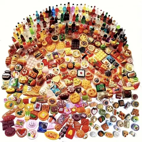 50 Mini Food and Drink Resin Dolls, Miniature Set, Kitchen Decor, Simulation Game, Indoor Outdoor Use, Winter New Year Decoration, Dollhouse Decor 。Style sent randomly, please do not order if you mind